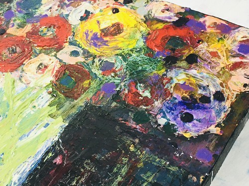 Flower Painting Original Floral Roses Poppies Yellow Canvas Art Miz Katie - Picture 6 of 20