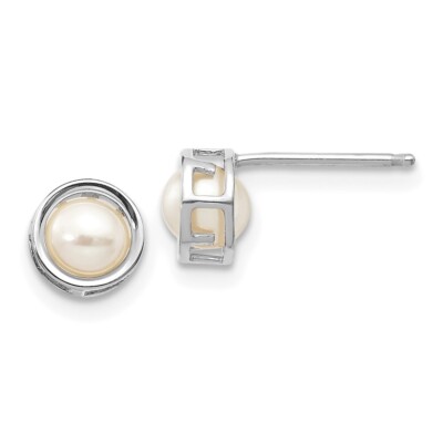5mm 14k White Gold 5mm Bezel Freshwater Cultured Pearl Stud Earrings