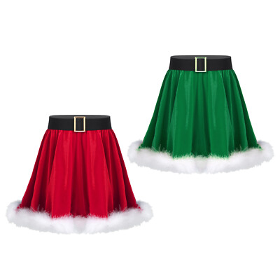 UK Kids Girls Santa Christmas Show Skirts Mrs Claus Cosplay