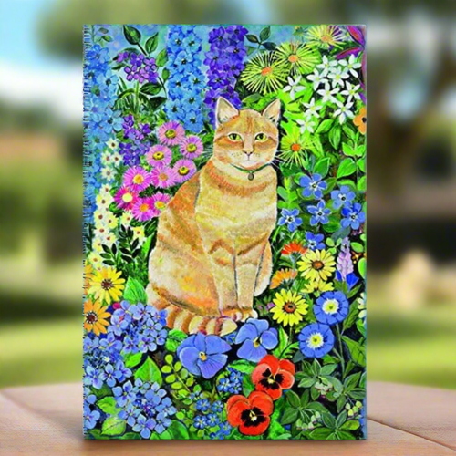 Hilary Jones Cat & Floral Spiral Notebook 120 Lined Pages, Elastic Closure - Picture 6 of 6