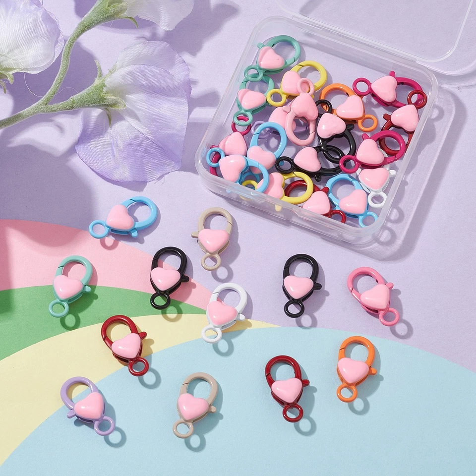 30x Mixed Alloy Lobster Claw Clasps with Heart for DIY Jewelry Crafts Making - Image 4 of 4