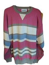 Mark Scot Vintage Pink Striped 100 Cotton Sweater Women  s Size Large