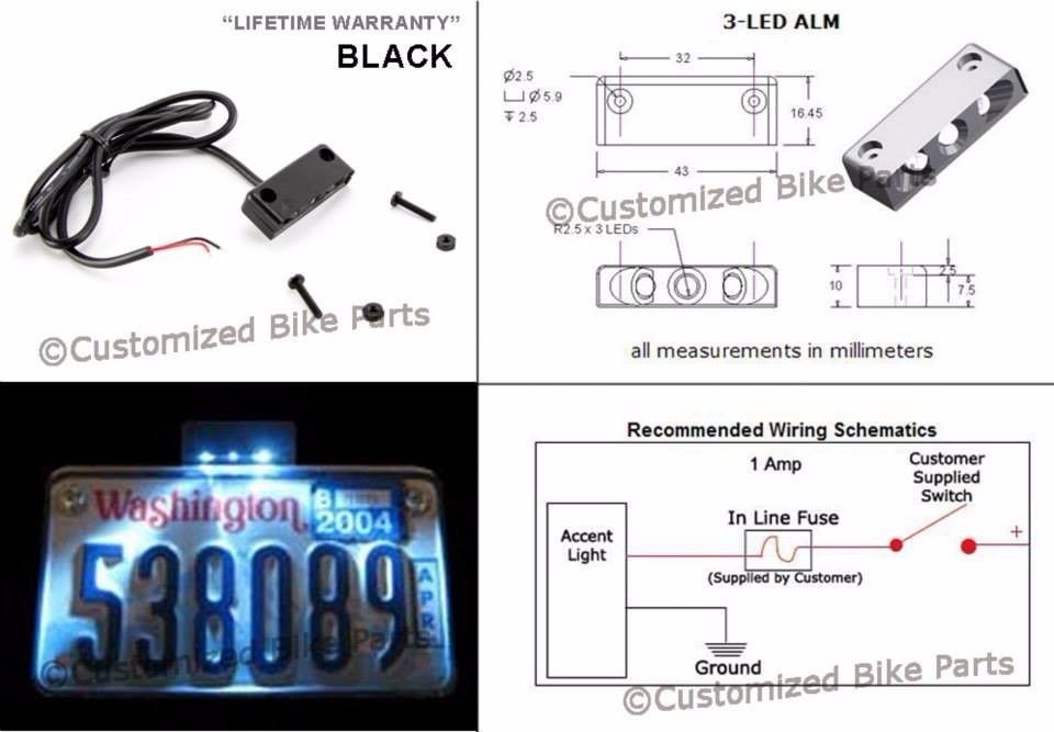 YAMAHA HONDA GSXR KAWASAKI SUZUKI LED WHITE PLATE LIGHT Small