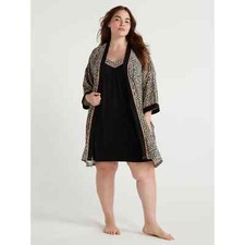 Joyspun Women's Short Chemise  Robe 2 Pc Set Animal Print Plus Size 2X 18W-20W 