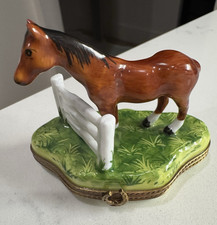 Guy Vieille G.V. Limoges France Horse Fence Trinket Box Peint Main Equestrian