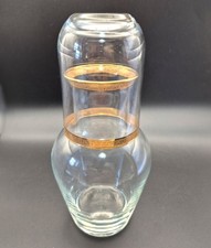 Vintage 1960s Bedside Water Carafe Tumble Up Glass Gold Encrusted Trim MCM