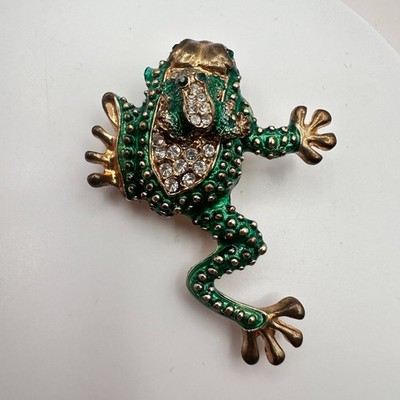 Vintage Y2K Gold Tone Frog Clear Rhinestones Brooch Pin Women's Classic Jewelry