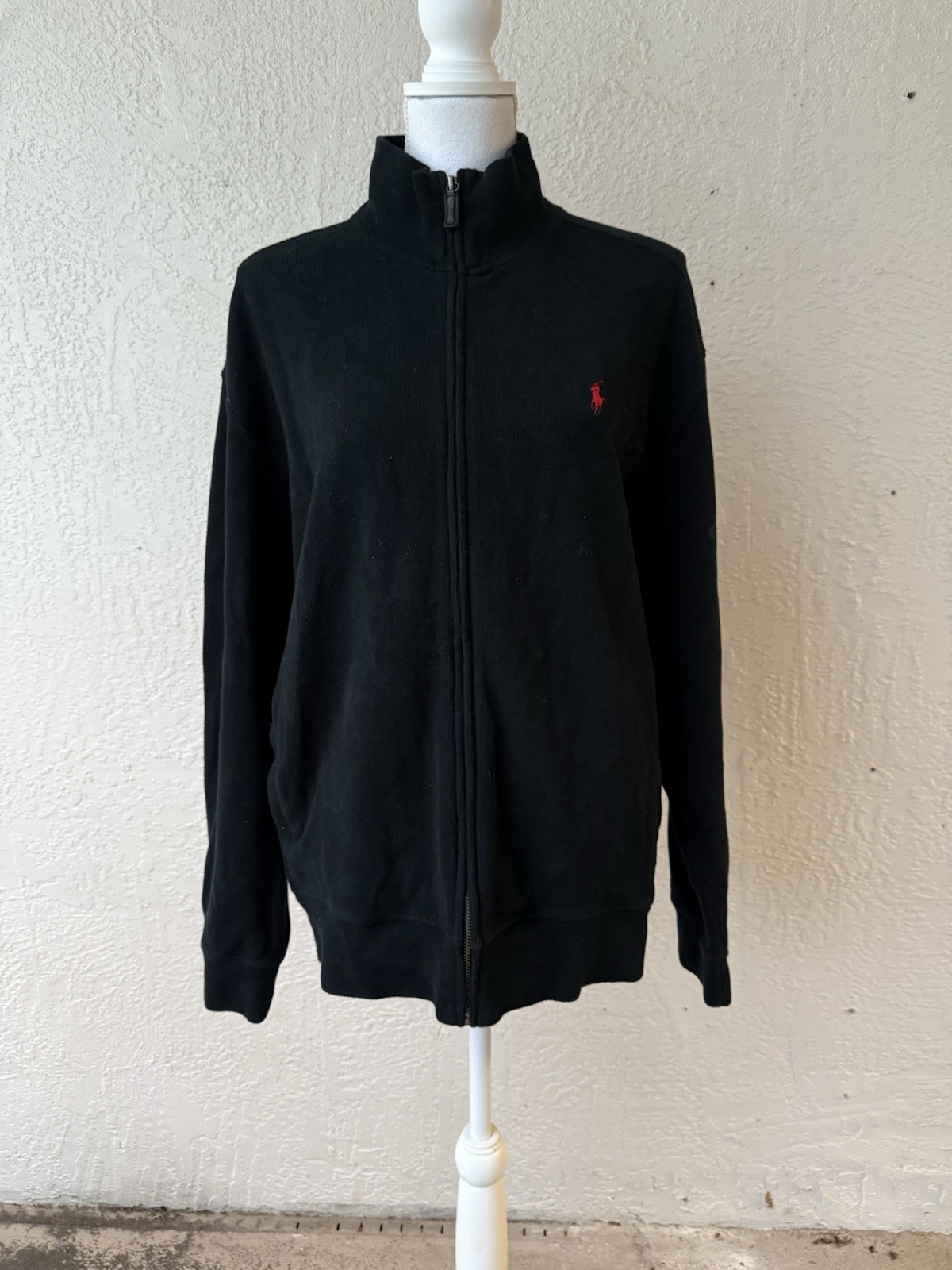 Polo Ralph Lauren Uomo Nero Pony Logo Zip Finto Scollo Maglione Felpa L