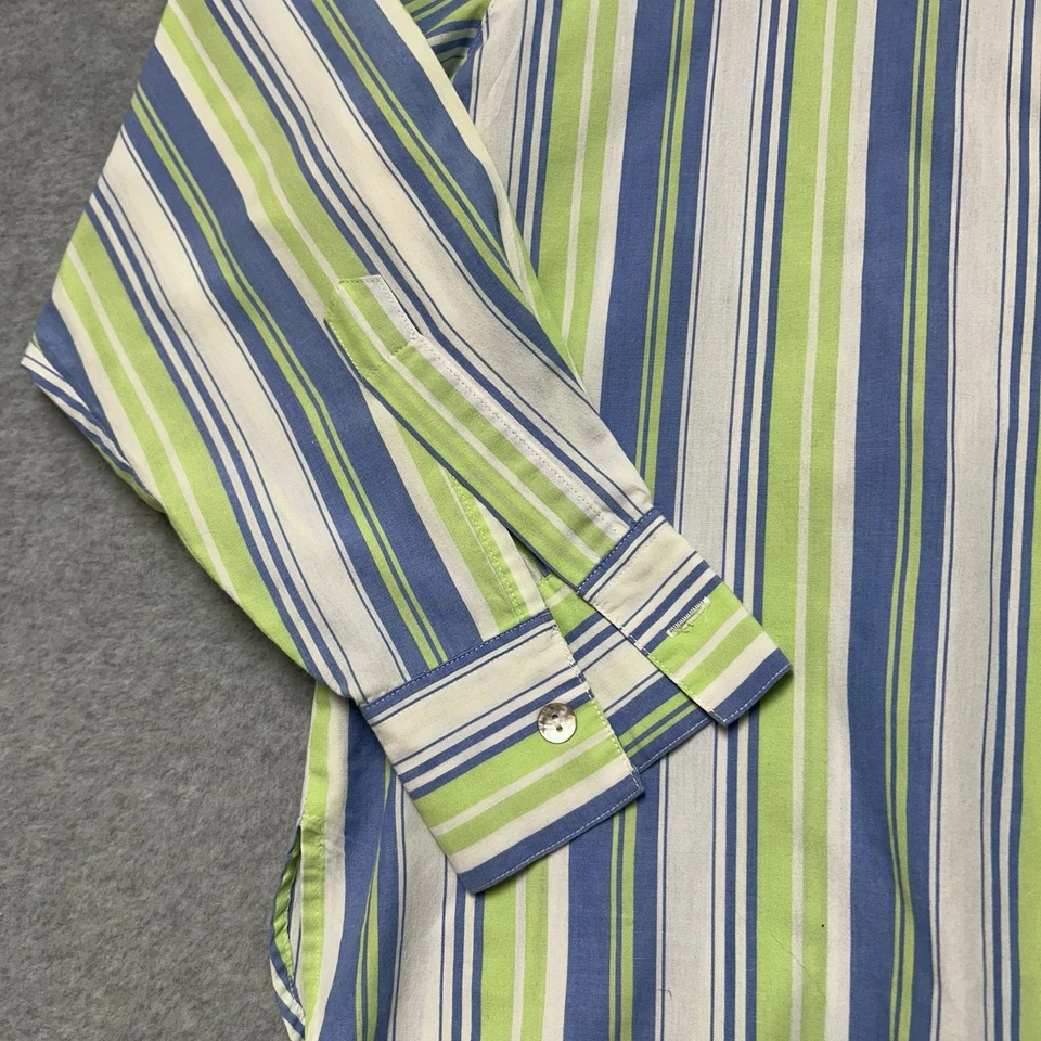 Blusa Camisa Top De Colección Norm Thompson Abotonada Damas Talla 10 Azul Suave Verde Rayas Foto 3 de 4