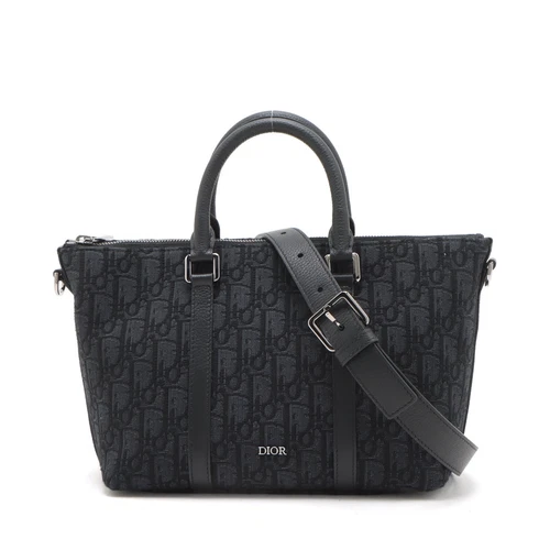 Sac à main Dior Oblique Weekender toile et cuir 2 voies bleu marine