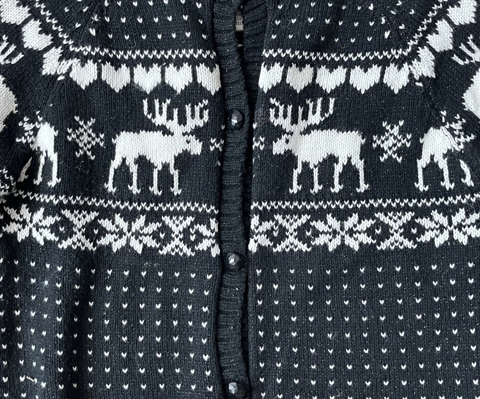 Girls Max Studio Kids 6y Button Up Knit Sweater Black Moose Snowflake Holiday - Image 3 of 4