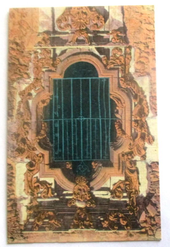 postcard of Rose Window, San Jose Mission (1720), San Antonio, Texas with I CENT