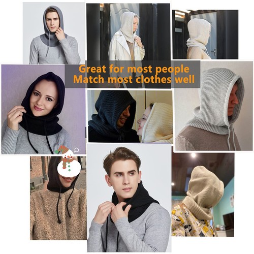 Winter Hats for Women, Wool Blend Hooded Scarf Hat for Women Balaclava Knit S... - 第 5/9 張圖片