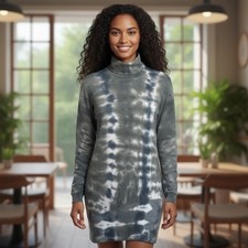 Young Fabulous & Broke Asymmetrical Zip Tie Dye Turtleneck Mini Sweater Dress, S