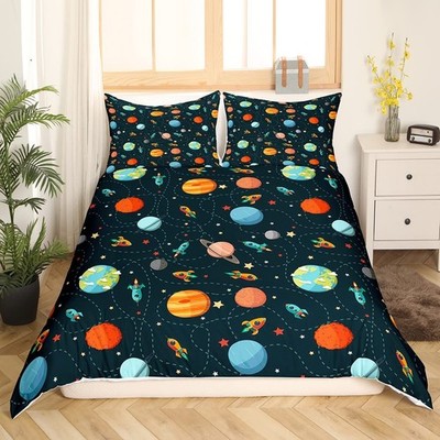 Universe Planet Bettwäsche, bedruckt, 220 x 240 cm, Weltraumraket, Bettwäsche...