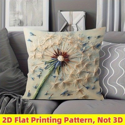 Dandelion Throw Pillow Cover 2D Flat Print Nature Floral Cozy Home Decor 18×18