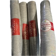 Decorative Mesh Ribbon Roll 10 Yards X 21 Wide Silver metallic Lot Of 4 Rolls