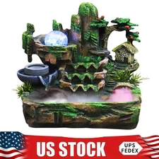 Indoor Water Fountain With Atomizer&Led Rockery Waterfall Home Office Decoration