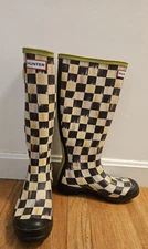Hunter Mackenzie Childs Courtly Check Size 6 Checkered Rubber Rain Boots Retired