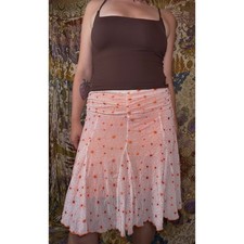 White Orange Floral Embroidered Cutesy Forest Fairy Knee Length Skirt Size M