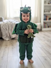 Old Navy Dragon Halloween Costume Toddler 2T-3T Green Fleece Hood Wings Tail