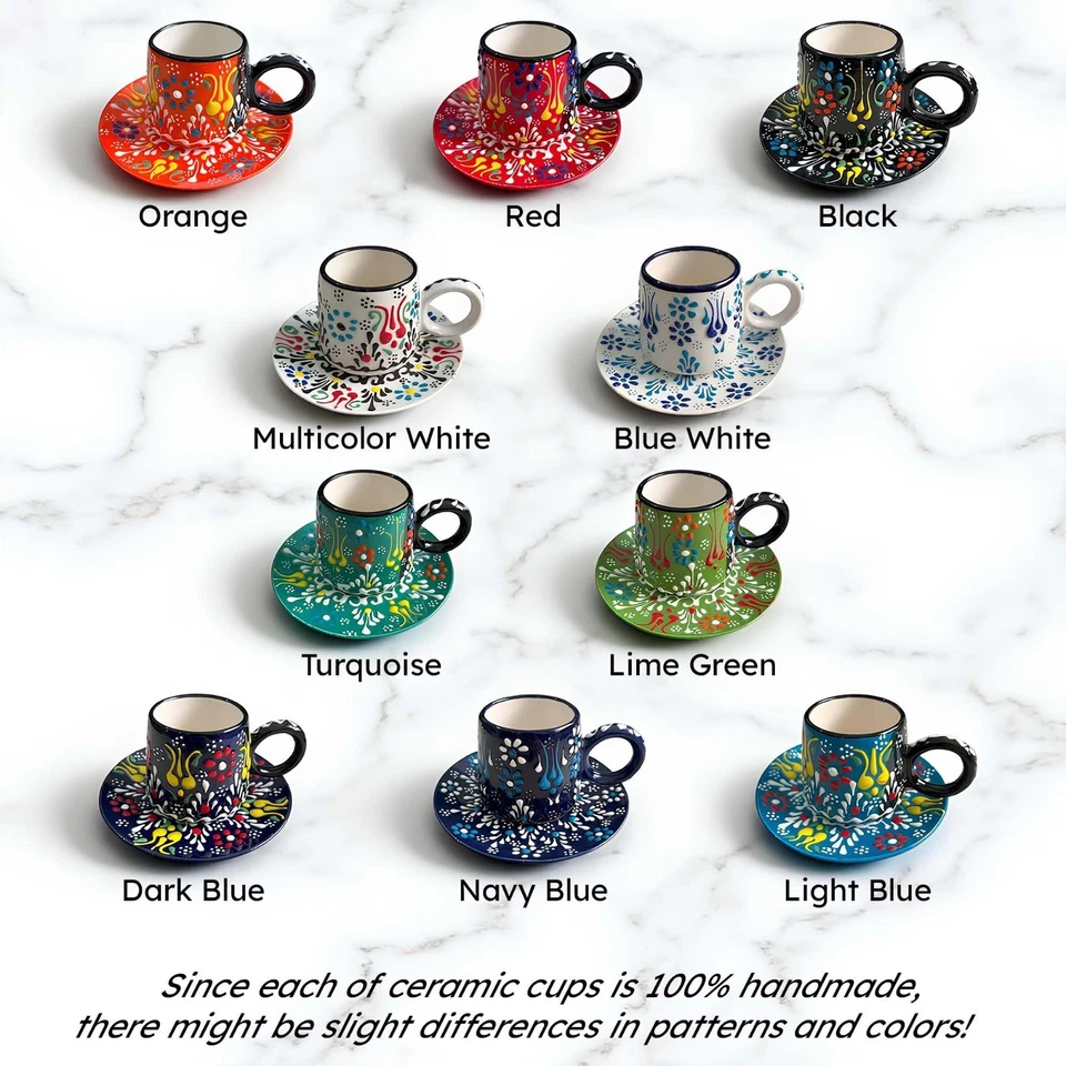 Conjunto de xícaras de café de cerâmica com pires, xícaras de café expresso de 3 oz, xícaras de café turcas - Imagem 2 de 4