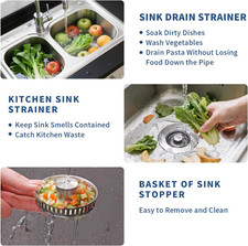 3-in-1 Kitchen Sink Drain Strainer - Pop Up Sink Stopper, Stainless Steel Sin...