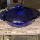 Anchor Hocking Cobalt Blue Round Covered Casserole Dish Ovenware 2 Qt With Lid