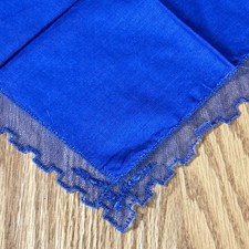 Vintage Blue Handkerchief Ornate Lace Block Edge Floral Design Corners 1930s