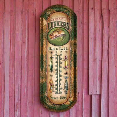 Lunkers Bait Tin Thermometer Garage, Man Cave, Bar, Office, Home Decor