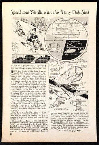 “Speed and Thrills with this Pony Bob Sled” 1934 HowTo Build PLANS