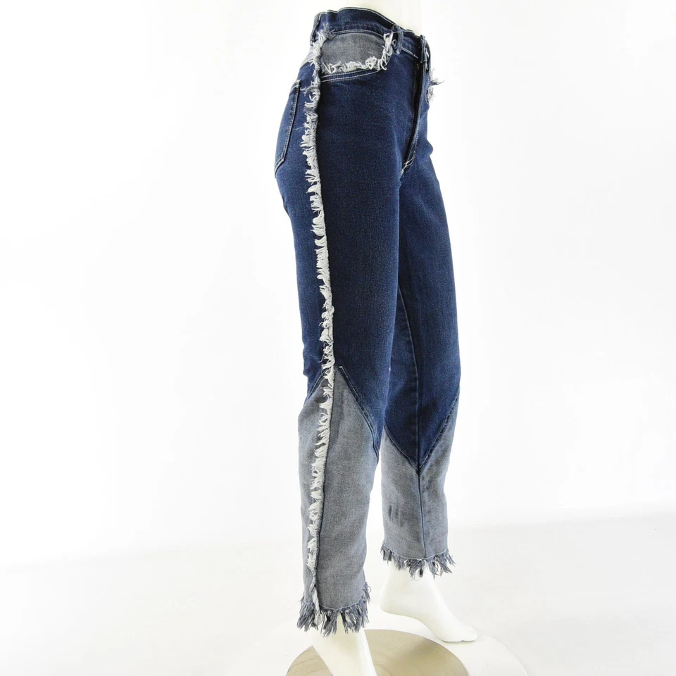 Pantalones de mezclilla occidentales vintage con flecos Y2K para mujer XS 2 retazos pierna acampanada ropa de club boho Foto 2 de 4