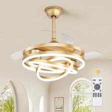 42 Inch Retractable Ceiling Fan with Lights, Fandelier Ceiling Fan with 6 Spe...