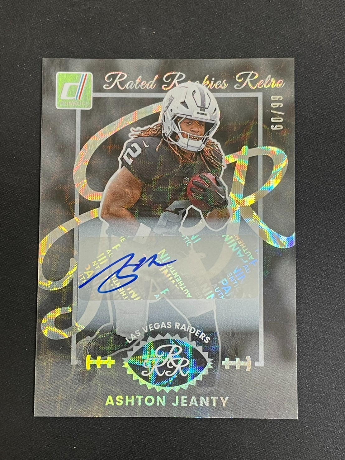 Ashton Jeanty 2025 Panini Donruss Football /99 RC Auto Rated Rookies Retro #10