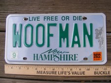 New Hampshire Vanity License plate, WOOFMAN