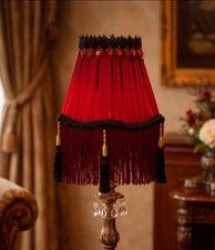 STUNNING BESPOKE VINTAGE CHIFFON PLEATED CLIP ON LAMPSHADE IN DEEP BURGUNDY 