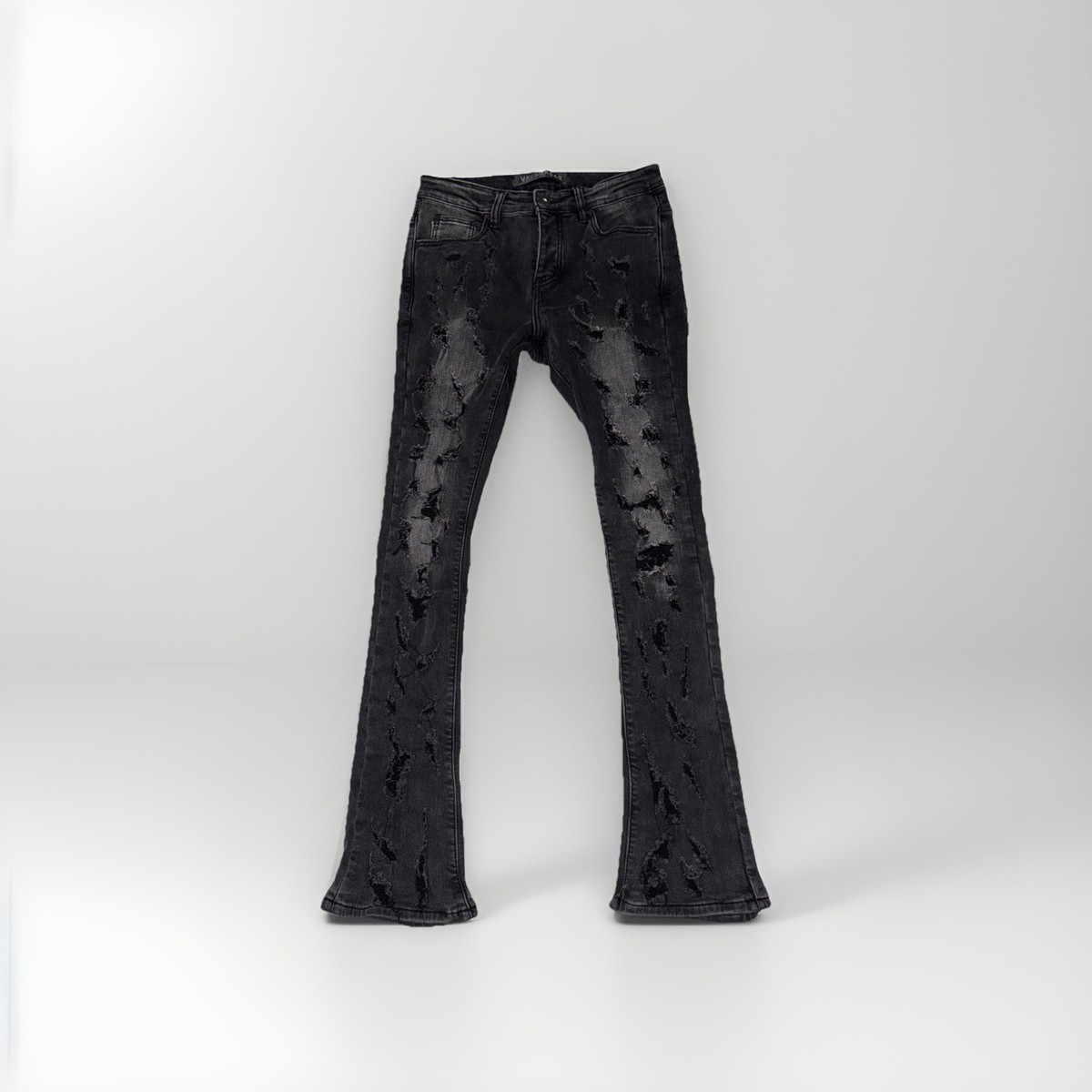 Valabasas Stacked Flare Denim Jeans Distressed Streetwear Mens