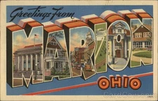 Marion, Ohio OH Greetings from Marion Tichnor 1948 Large Letter Linen Postcard