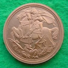 1911 GEORGE V COBRE INA PROOF PATRÓN CORONA GEORGE / DRAGÓN (2001 Spink Patina)