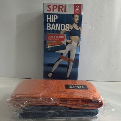 SPRI Hip Bands 2-Pack Light/Medium No-Roll Fabric Closed-Loop w/ Guide