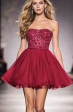 Sherri Hill Girls' Red Strapless Sequin Embellished Party Dress Size 00