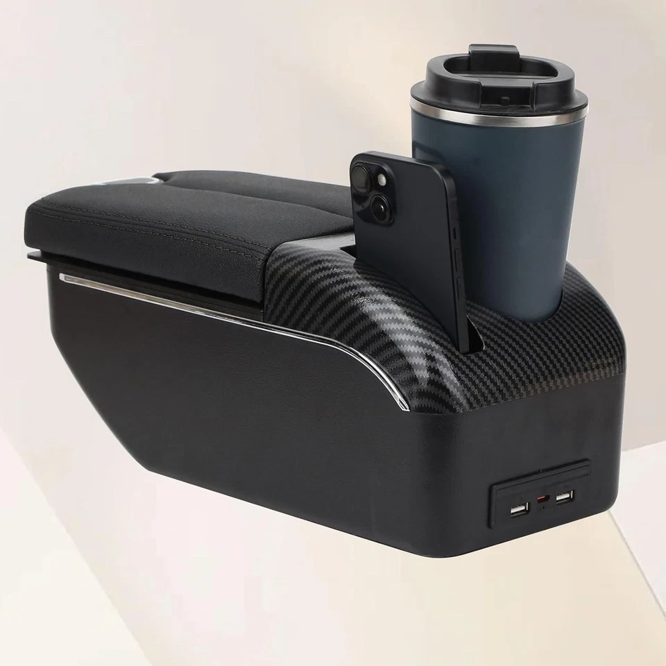 Caja reposabrazos para Nissan Versa 2012-2019 doble puerta almacenamiento negro con puertos USB Foto 4 de 4
