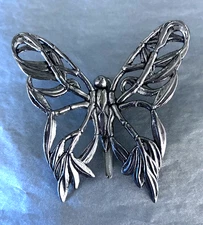 Vintage John Hardy Silver Tone Butterfly Hair Scarf Clip Art Noveau Style  2.5”