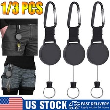 1-3x Heavy-Duty Retractable Key Chain Extendable Key with Steel Wire Rope Black