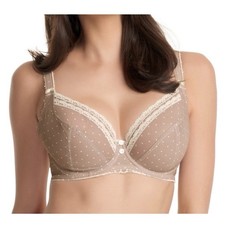 Freya Lacey Plunge Balcony Underwire Bra Cafe Latte Women's 32H polka dot