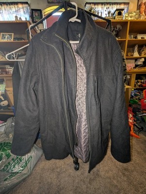 Calvin Klein Mens Bomber Jacket Size L Gray Wool Blend Full Double Zip Car Coat