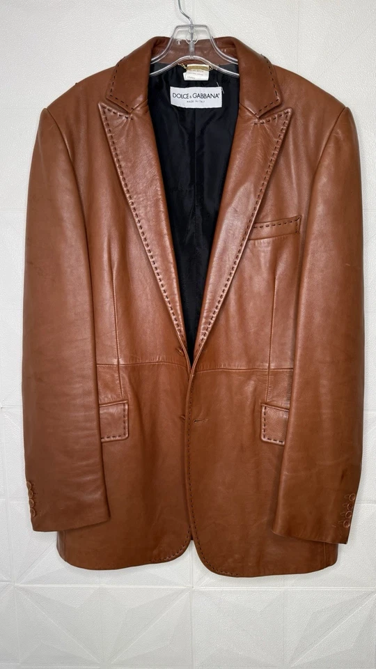 Chaqueta Dolce & Gabbana Dolce Gabbana Hombres Marrón Trench Cordero Cuero Chaqueta EE. UU. M. Foto 2 de 4