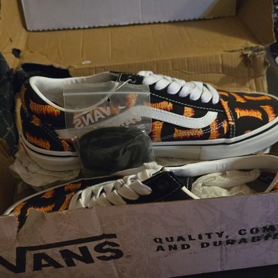 VANS Old Skool Thrasher Flame Skate Sneakers Black Orange Canvas Men's
