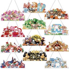 12 Pcs Seasonal Diamond Art Wreath Kits Holiday 5d DIY Diamond Art Hanging Signs