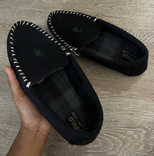 Polo Ralph Lauren Navy Suede Slip-On Slippers Logo Cushioned Comfort US 10